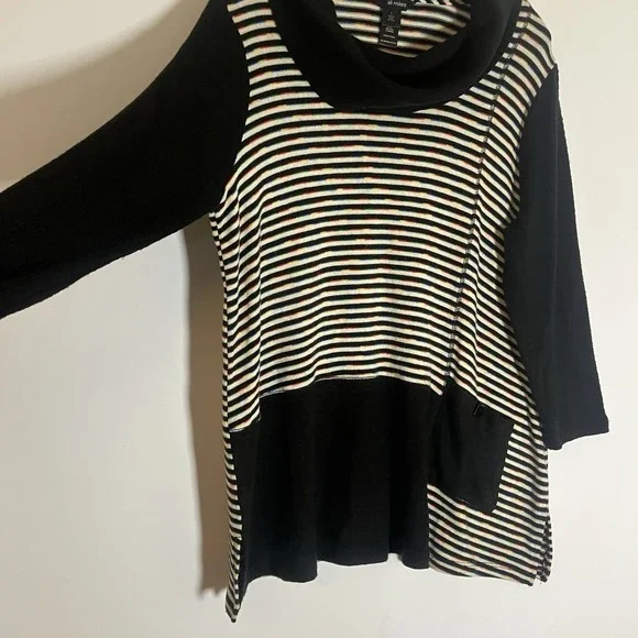 Ali Miles Sweater Womens Large Multicolor Lagenlook Artsy Colorful Pocket Cowl L - Picture 4 of 16